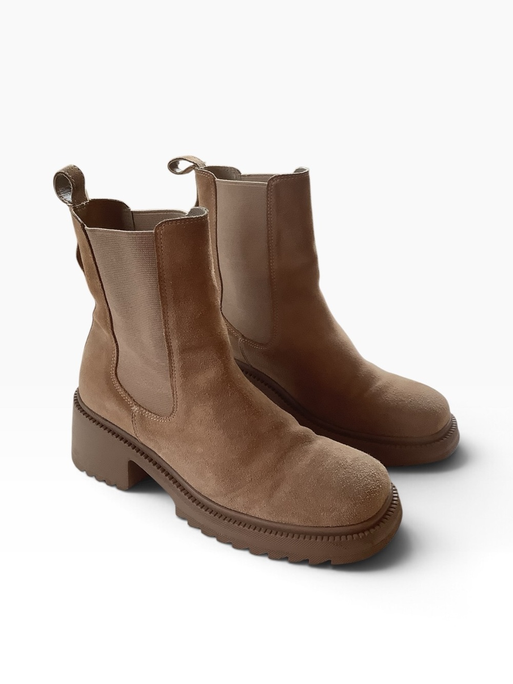 Steve Madden Haylan Suede Tan Chelsea Boots Chunky Platform Size 9